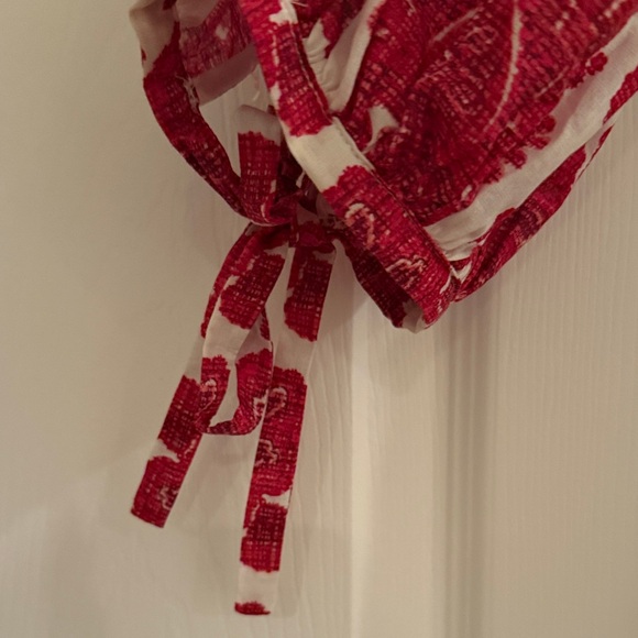 Cara Cara Red and White Floral Smocked Maxi Dress with Puff Sleeves and pockets - Picture 5 of 10